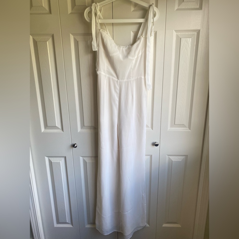 NEW Reformation Alfred Tie-Shoulder Wide-Leg Jumpsuit in Ivory Size 4 - Picture 5 of 12